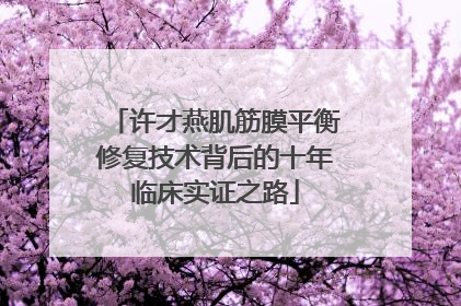 许才燕肌筋膜平衡修复技术背后的十年临床实证之路