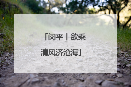闵平丨欲乘清风济沧海